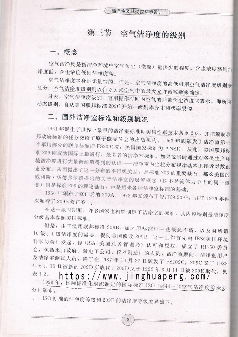空气洁净度级别标准、概念摘自《洁净室及期受控环境设计》一书。